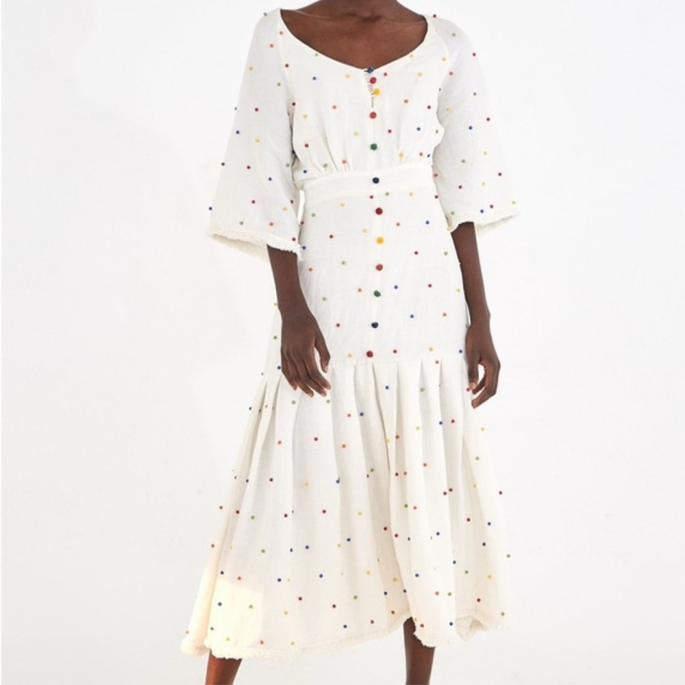 FARM Rio White Midi Dress with Colorful Dots